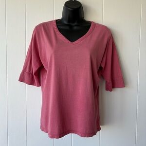 WinterSilks Pink Silk Blend V-Neck Top | Size Small